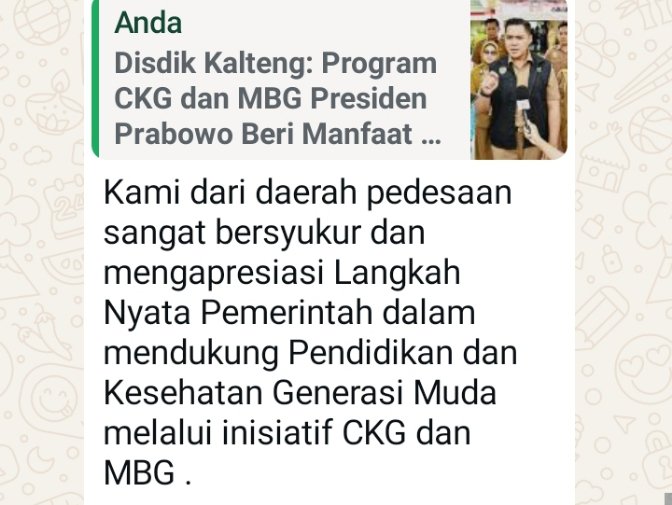 Kepala Sekolah SMK di Kalteng Apresiasi Program CKG dan MBG: Harapan Besar untuk Anak Pedesaan dan Pinggiran Kota