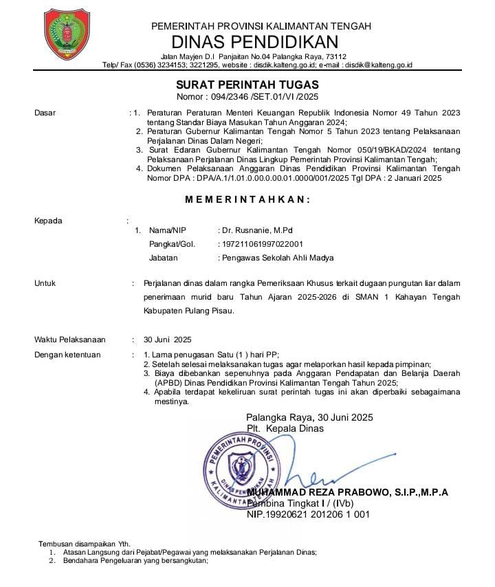 Terkait Dugaan Pungutan Seragam di SMAN 1 Kahayan Tengah, Disdik Kalteng Tugaskan Pengawas Riksus Untuk Kumpulkan Data