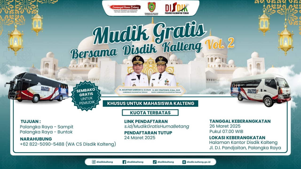 Pemprov Kalteng Kembali Gelar Program Mudik Gratis Lebaran 2025 untuk Mahasiswa