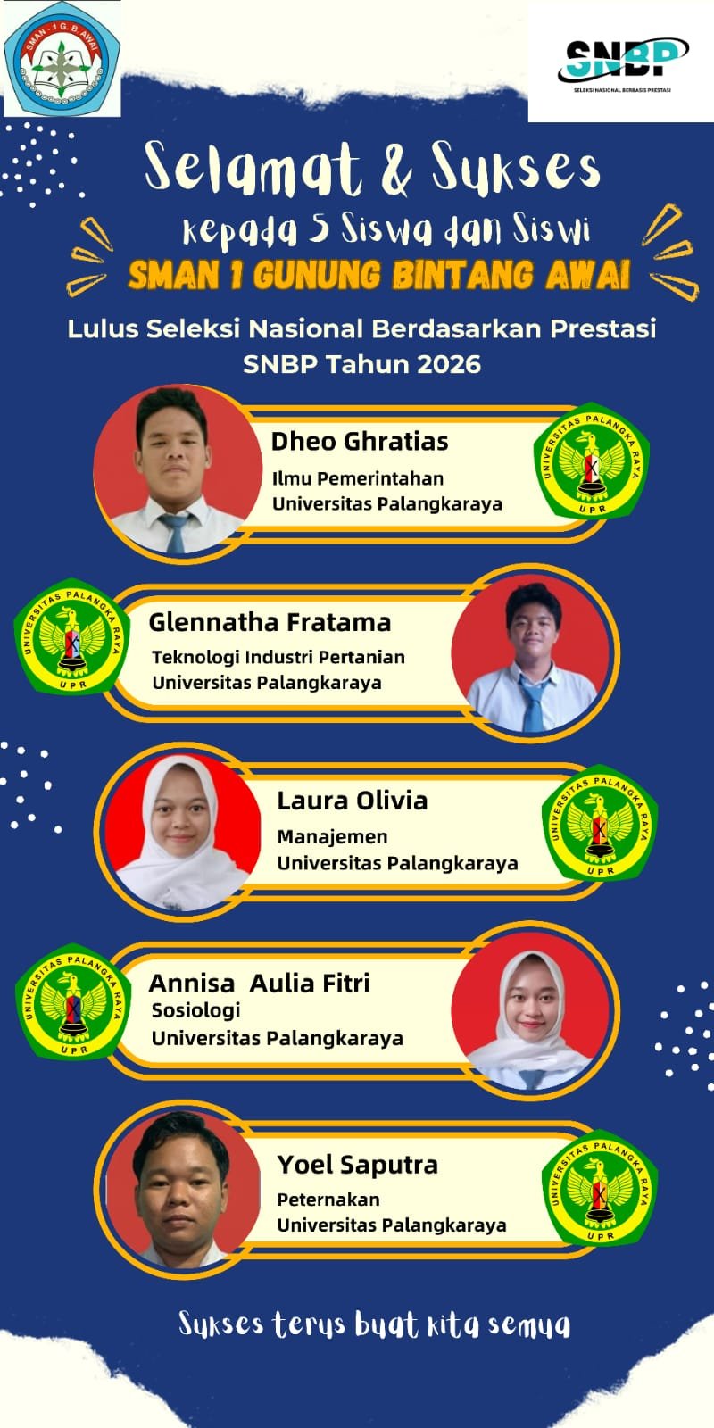 ‎SMAN 1 Gunung Bintang Awai Ukir Prestasi, 5 Siswa Lolos SNBP 2026 ke Universitas Palangka Raya
