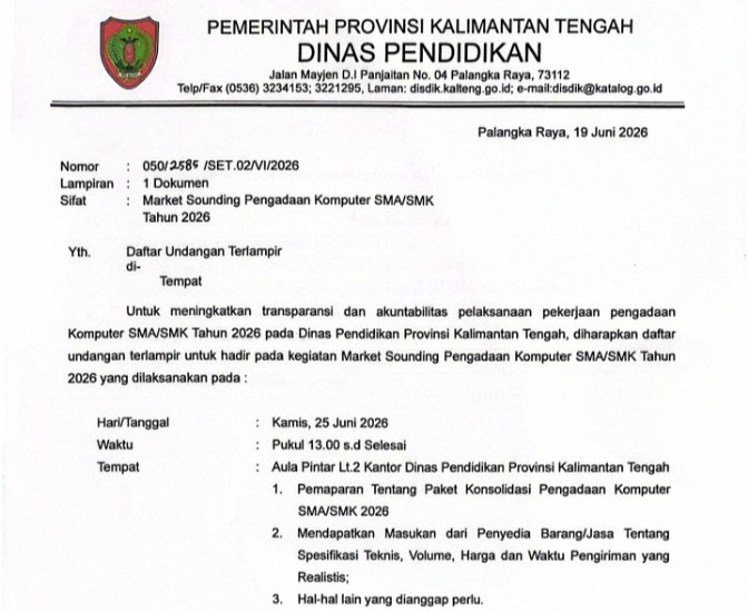 ‎Disdik Kalteng Gelar Market Sounding Pengadaan Komputer SMA/SMK Tahun 2026, Wujudkan Transparansi dan Kualitas Digitalisasi Pendidikan