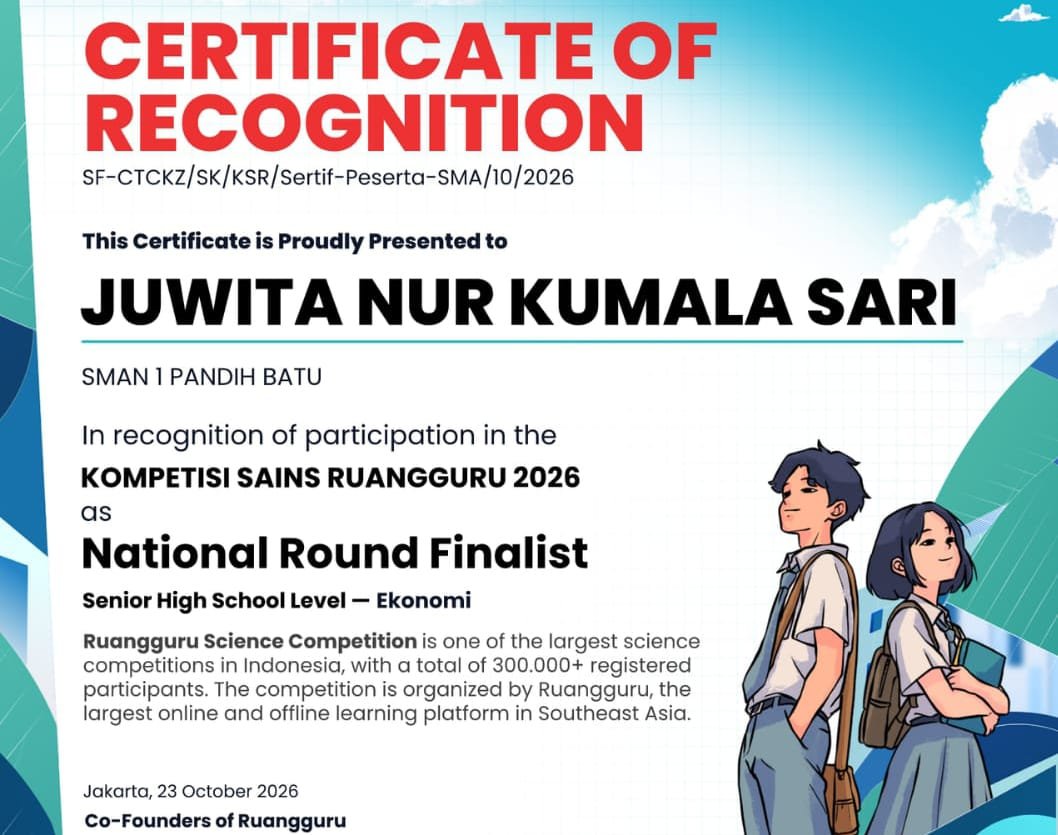 Murid SMAN 1 Pandih Batu Raih Honorable Mention Peringkat 30 Nasional KSR 2026 Bidang Ekonomi